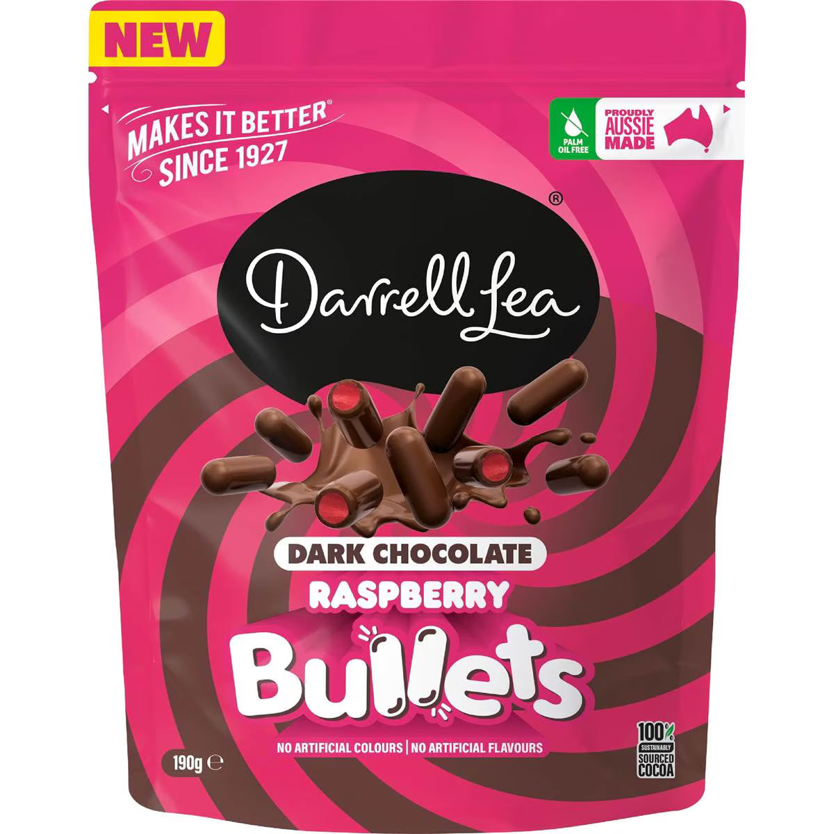 Darrell Lea Raspberry Bullets Dark Chocolate 190g