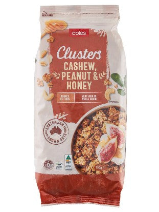 Coles Cereal Clusters Cashew, Peanut & Honey 750g