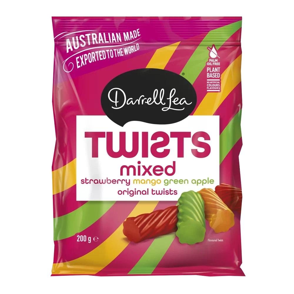 Darrell Lea Twists Mixed Fruit 200 GRAM