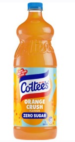 Cottee's Cordial Orange Crush Zero sugar 1L
