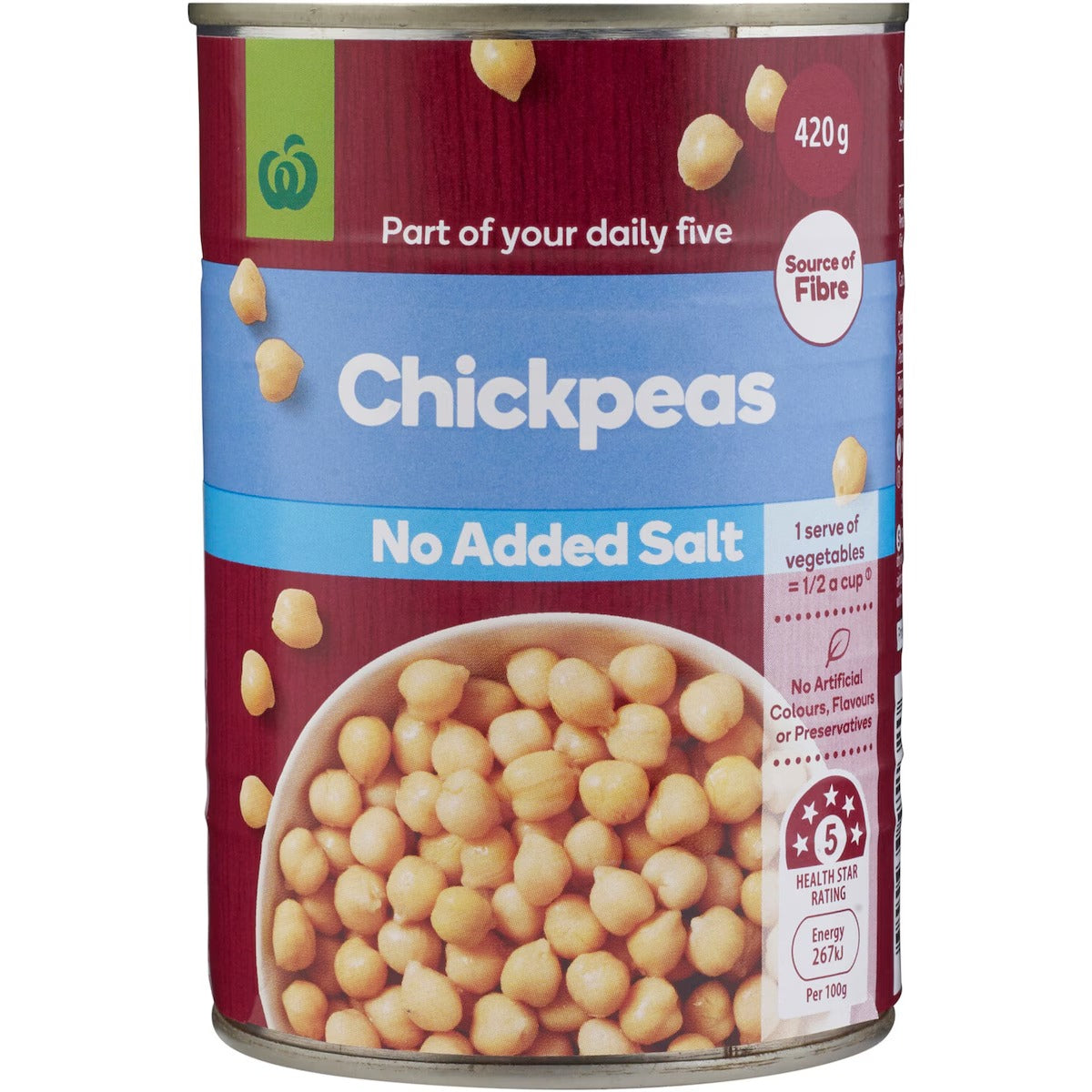 Woolworths Beans Chickpeas No Added Salt 420g