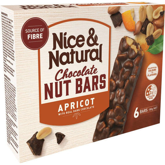 Nice & Natural Nut Bars Apricot with Dark Choc Multipack Snacks 6 Pack 180g